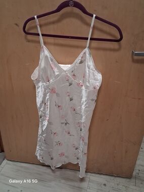 Victoria's Secret White Floral Satin Camisole with Pink Roses